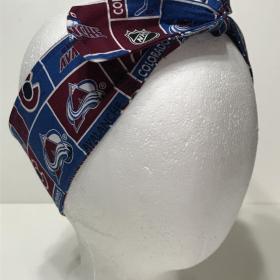 3” wide Colorado Avalanche headband, self tie, hair wrap, pin up style, hair tie, scarf, bandana, retro style, rockabilly, hockey, handmade