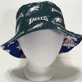 Reversible handmade Phillies & Eagles bucket hat, Eagles side facing out
