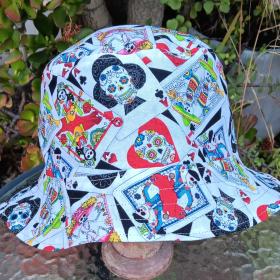 Sugar Skulls Fabric Day of the Dead Playing Cards, Reversible, Sizes S-XXL, summer hat, fishing hat, ponytail sun hat, floppy hat, calaveras, Día de los Muertos