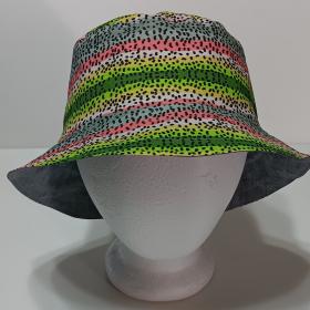 Trout Fishing Theme Bucket Hat, Fly Fishing, Reversible, Sizes S-XXL, summer hat, fishing hat, ponytail hat, sun hat, floppy hat