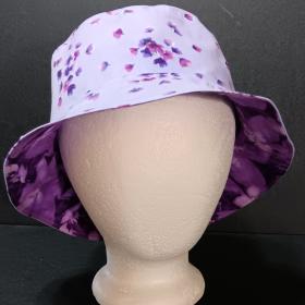Purple Floral Bucket Hat, Reversible, Purple Flowers,  Sizes up to 4XL, Cotton, Gift for Her, Tropical, Ponytail Hat, Floppy Hat, Travel Hat