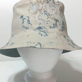 Reversible Blue & Beige Floral Bucket Hat, neutral color, Sizes up to 4XL, floppy hat, gift for her, ponytail hat, sun hat