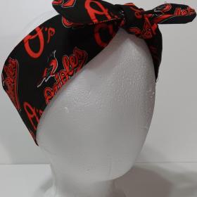 3” wide Baltimore Orioles headband, self tie, hair tie, hair wrap, pin up style, scarf, rockabilly style, handmade