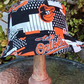 Baltimore Orioles Bucket Hat, Reversible to Black, Sizes S-XXL, Cotton, Handmade, fishing hat, sun hat, floppy hat, ponytail hat