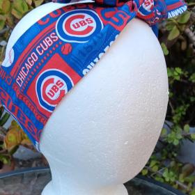 3” Wide Chicago Cubs Headband, hair wrap, pin up, hair tie, head wrap, neck scarf, retro style, rockabilly, top knot, handmade