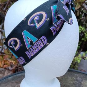 3” Wide Arizona Diamondbacks Throwback headband, handmade, black, purple, hair tie, scarf, pin up style, hair wrap, retro, rockabilly, scarf