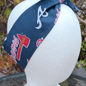 3” wide Atlanta Braves self tie fabric headband, hair tie, hair wrap, pin up style, scarf, rockabilly style, handmade