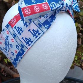 3” Wide LA Dodgers headband,  handmade, self-tie, Christmas winter theme, hair tie, scarf, pin up style, hair wrap, retro style, rockabilly