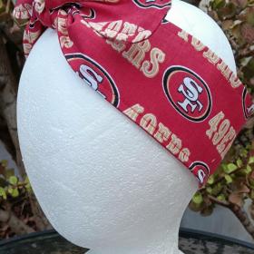 3” Wide San Francisco 49ers headband, handmade, Niners bandana, pin up style hair tie, retro style, rockabilly, head scarf, red or black