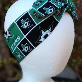 3” wide Dallas Stars head band, self tie, hair wrap, headband, hockey, pin up style, scarf, retro style, rockabilly, handmade