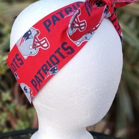 3” wide New England Patriots headband, hair tie, hair wrap, pin up style, self tie, scarf, rockabilly style, handmade