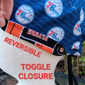 Toggle Cord Lock Reversible Philadelphia 76ers / Flyers scrub cap, adjustable, for nurse, dentist, technician, food service, handmade
