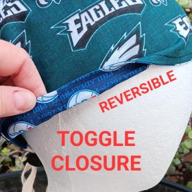 Toggle Cord Lock Reversible Philadelphia Eagles / 76ers scrub cap, adjustable, for nurse, dentist, technician, food service, handmade