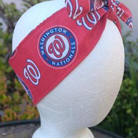 3” wide Washington Nationals headband, self tie, pin up style, scarf, retro style, bandana, rockabilly, baseball, handmade