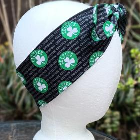 3” W Boston Celtics headband, self tie, hair wrap, pin up style, scarf, retro style, rockabilly, handmade