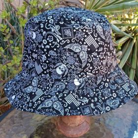 Skulls & Flags Bandana Print Bucket Hat, Reversible, Unisex Sizes up to 4XL, cotton, summer hat, fishing hat, ponytail sun hat, floppy hat, Halloween