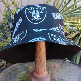 Las Vegas Raiders Bucket Hat, Handmade, Reversible to Black, Sizes up tp 4XL, Ponytail Option, summer hat, fishing hat, floppy hat