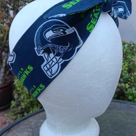 3” wide Seattle Seahawks headband, hand made, self tie, pin up style, head scarf, retro style, hat band, hat scarf