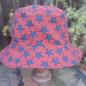 Patriotic Bucket Hat, Red with Blue Stars, Adult Size Large, floppy hat, fishing hat, sun hat, beach hat, patriotic hat, July 4th