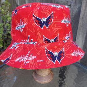 Washington Capitals Bucket Hat, Handmade, Red, Reversible, Sizes up to 4XL, fishing hat, sun hat, floppy hat, ponytail hat, hockey