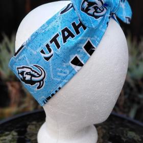 3” Wide Utah Mammoth Headband, handmade, self tie, hair wrap, pin up, hair tie, scarf, retro style, hockey