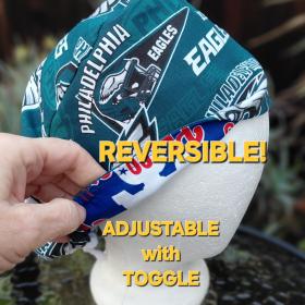 Euro Style Reversible Philadelphia Eagles / Phillies scrub cap, handmade, adjustable with toggle, for nurse, dentist, technician, food service