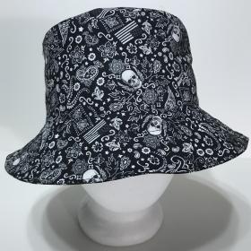Skulls & Flags Bandana Print Bucket Hat, Reversible, Unisex Sizes S-XXL, cotton, summer hat, fishing hat, ponytail sun hat, floppy hat, Halloween