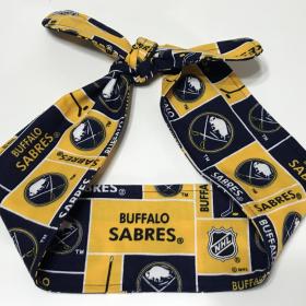3” wide Buffalo Sabres hair tie, hair wrap, headband, hockey, pin up, self tie, scarf, neckerchief, retro, rockabilly, handmade