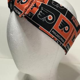3” wide Philadelphia Flyers hair tie, hair wrap, headband, pin up, self tie, scarf, neckerchief, retro, rockabilly, handmade