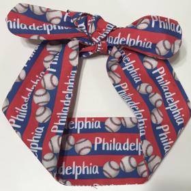 3” wide Philadelphia baseball hair tie, hair wrap, headband, pin up, self tie, scarf, neckerchief, retro, rockabilly