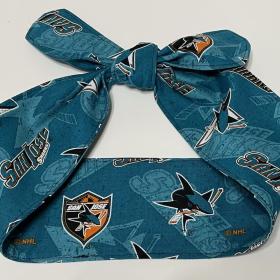 3” wide San Jose SJ Sharks hair tie, hair wrap, headband, pin up, self tie, scarf, neckerchief, retro, rockabilly, Detroit, no wire