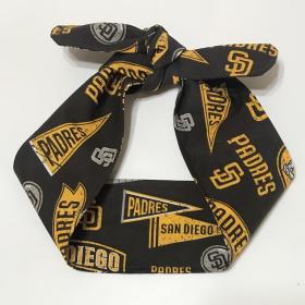 3” wide San Diego Padres hair tie, brown, hair wrap, headband, pin up, self tie, scarf, neckerchief, retro, rockabilly, handmade
