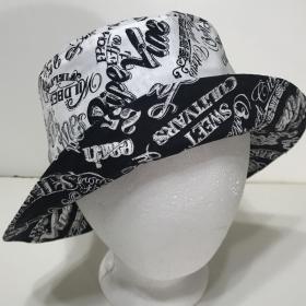 Garden Theme Bucket Hat, Black & White, Reversible Gardening Hat, Sizes S-XXL, Cotton, Gift for Gardener, Farmers' Market Vegetables, adults or older children