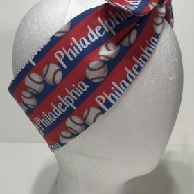3” wide Philadelphia baseball hair tie, hair wrap, headband, pin up, self tie, scarf, neckerchief, retro, rockabilly