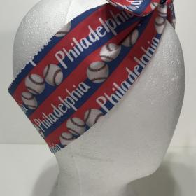 3” wide Philadelphia baseball headband, self tie, hair wrap, headband, pin up style, scarf, hair tie, bandana, retro, rockabilly