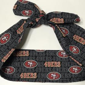 3” wide San Francisco 49ers hair tie, black grey red gold white, hair wrap, headband, pin up, self tie, scarf, neckerchief, retro, rockabilly