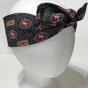 3” wide San Francisco 49ers hair tie, black grey red gold white, hair wrap, headband, pin up, self tie, scarf, neckerchief, retro, rockabilly