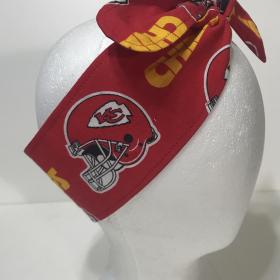 3” wide Kansas City Chiefs hair tie, headband, hair wrap, head wrap, pin up, self tie, scarf, neckerchief, retro, rockabilly, handmade