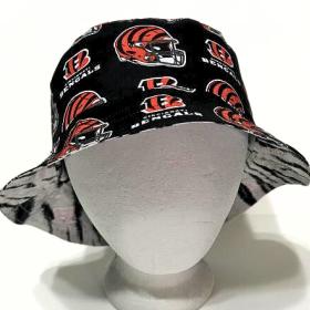 Cincinnati Bengals Bucket Hat, Handmade, Reversible to Tiger Stripes, Sizes up to 4XL, fishing hat, sun hat, summer hat, floppy hat
