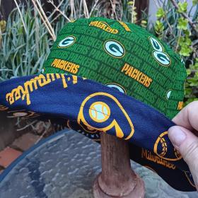 Green Bay Packers / Milwaukee Brewers Bucket Hat, Handmade, Reversible, Unisex, Sizes up to 4XL, fishing hat, Wisconsin, sun hat, floppy hat