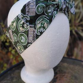 3” Wide Milwaukee Bucks Headband, Handmade, Wisconsin, hair wrap, pin up, hair tie, top knot, retro style hair accessory, scarf, rockabilly