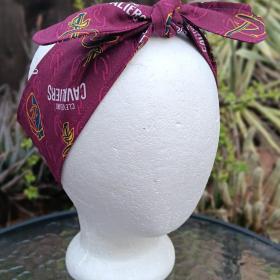 3” wide Cleveland Cavaliers self tie fabric headband, handmade, hair tie, hair wrap, pin up style, scarf, bandana, rockabilly style