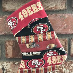 Small 9" SF 49ers Christmas Stocking, Quilted Niners Christmas Stocking, San Francisco 49ers Christmas Stocking,  handmade 