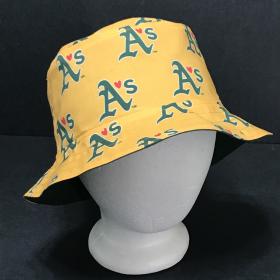 Reversible Oakland A’s Theme Bucket Hat, Golden Yellow, Adult Unisex Sizes, cotton, handmade, fishing hat, sun hat, floppy hat