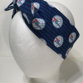 3” wide Philadelphia 76ers headband, hair wrap, hair tie, pin up style, self tie, scarf, retro, rockabilly, handmade