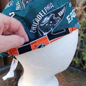 Toggle Cord Lock Reversible Philadelphia Eagles / Flyers scrub cap, adjustable, for nurse, dentist, technician, food service, handmade