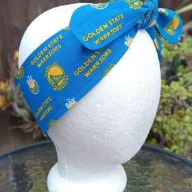 3” W Golden State Warriors headband, handmade, self tie, hair wrap, pin up style, scarf, retro style, rockabilly, GSW basketball