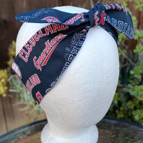 3” wide Cleveland Guardians self tie fabric headband, handmade, hair tie, hair wrap, pin up style, scarf, bandana, rockabilly style