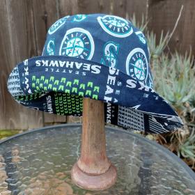 Seattle Seahawks / Mariners Bucket Hat, Handmade, Reversible, Sizes XS to 4XL, ponytail hat, fishing hat, sun hat, floppy hat, ponytail hat, football, baseball