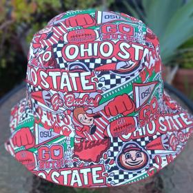 Ohio State University Football Pop Art Bucket Hat, Handmade, Reversible to Red, Limited Sizes, summer hat, fishing hat, floppy hat